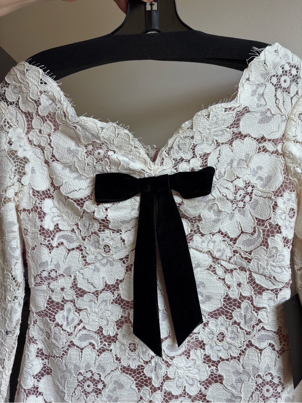 Retrofete Lace Mini Dress with Black Velvet Bow - Picture 2 of 7